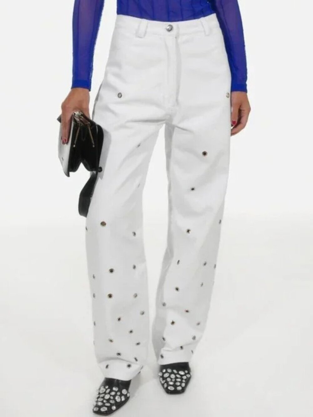 Chakshyn 'Grommet' Straight Leg Eyelet 100% Cotton Jeans Trousers